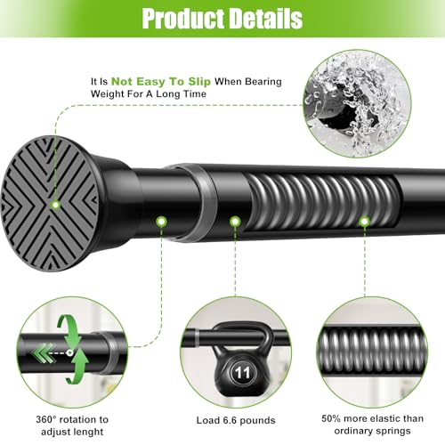 1 Pack Shower Curtain Rod 31-62 Inches Black Adjustable Tension Curtain Rod No Drilling Spring Loaded Curtain Rods Shower Rods For Bathroom,Window,Closet,Room Divider,7/8 Inch Diameter - color: Black, size: 31" to 62"-1Pcs