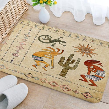 JAWO Southwestern Ethnic Tribal Bathroom Rug - Geometric Retro Abstract Art Hipster Memory Foam - Yellow (16X24inches) - color: Yellow, size: 1'4" x 2' (Rectangular)