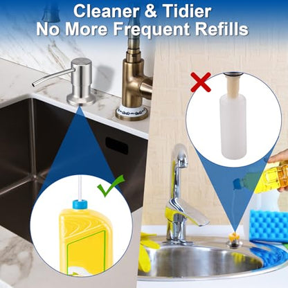 Soap Dispenser for Kitchen Sink, Countertop/Built in Dish Soap Dispenser | Sink Soap Dispenser with Stainless Steel Pump and 47" Silicone Extension Tube Kit, No Need to Frequent Refills-Brushed Nickel - color: Brushed Nickel