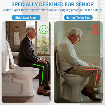 Bidet Toilet Seat Non Electric, Elongated Raised Toilet Bidet Seat with Dual Nozzles, Self Cleaning, Soft Close Lid, Rear and Feminine Washing for Seniors Adults - style: Raised Bidet Toilet Seat