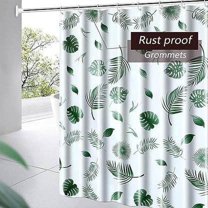 TIKABC Shower Curtain Liner, 4G PEVA Green Leaf Shower Liner, Plastic Waterproof Shower Curtains, 72x72 inch with Grommet Holes 3 Magnetic Weights - color: White-green Leaf