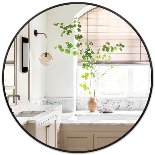 Fabuday Black Circle Mirror for Wall Decor 18 Inch - Bathroom Round Mirror with Matte Frame, Small Circular Mirrors for Entryway, Hallyway, Living Room, Bedroom - color: Black, size: 18"L x 18"W