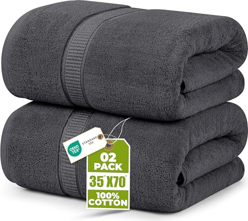 Utopia Towels Jumbo Bath Sheets, 2 Pack, 35x70 in, 600 GSM Cotton, Grey | Extra Large Ring Spun Cotton Bath Sheets - Soft, Plush, Quick-Drying, Highly Absorbent, Great for Everyday Use - color: Grey, size: 2 Piece Bath Sheet