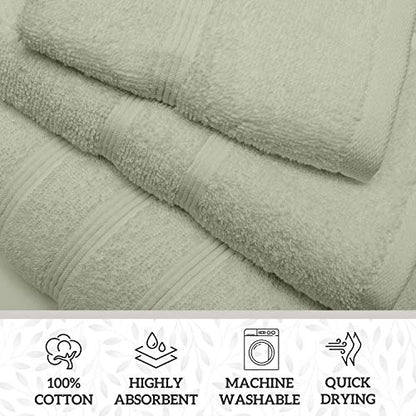 Luxury 8 Piece Cotton Towel Set - Soft Absorbent Bath Towels, Hand Towels & Washcloths for Bathroom - Plush Hotel Quality 100% Cotton, Extra Large Bath Towels (Green)