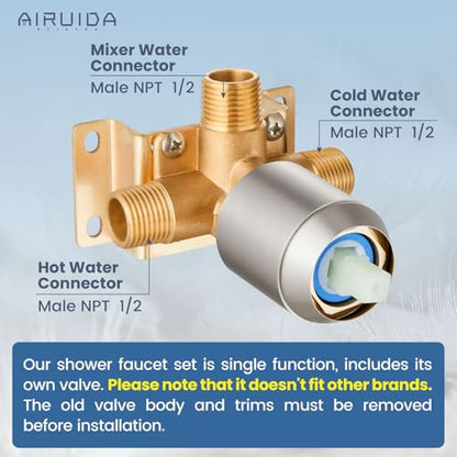 Airuida Shower Faucet Set,8 Inch Shower Valve Kit,Brushed Nickel | Male Threads,Rough-in Valve Shower Trim Kit,Single Handle Control Shower Set - color: Brushed Nickel, size: 8 Inch