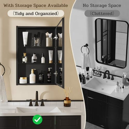 Spliceable Modular Bathroom Medicine Cabinet with Soft Close Doors with Glass on Both Sides, Reversible Wall Mounted Mirror (28" L x 20" W) - color: 20"×28" Reversible Cabinet