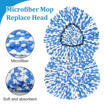 Spin Mop Handle, Mop Heads Replacements,Scrubber Brush and Mop Base Compatible with Ocedar RinseClean 2-Tank System, Mop Handle and Head Replacement Combo Set for Wet Dry Use Floor Cleaning - size: 4 pack mop heads set
