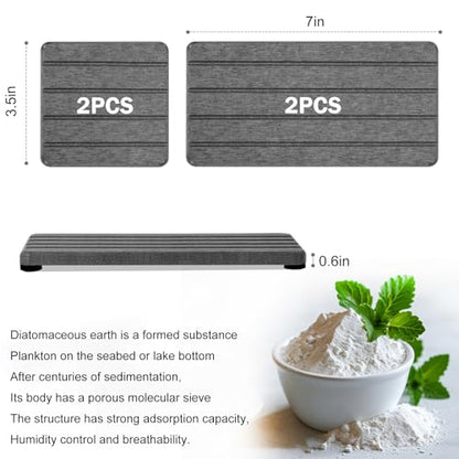 4PCS Fast Drying Diatomite Stone Soap Tray for Bathroom and Kitchen, Vanity Tray, Water Absorbing Coaster - color: Dark Gray 4stripes