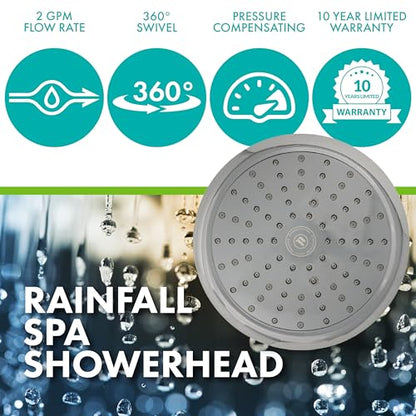 Niagara Conservation N9520BN Rainfall Spa 1-Spray with 2 GPM 8-in. Wall Mount Adjustable Fixed Shower Head in Brushed Nickel, 1-Pack | Bathroom Shower Head Sprayer with Pressure Compensation - color: Brushed Nickel, size: 2 GPM