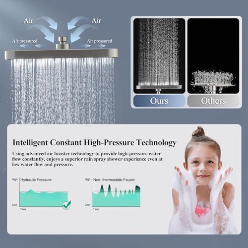 Jcrob High Pressure Wide Rain Shower Head with Handheld Spray Combo, 14 Inch Rainfall Shower Heads with Adjustable Extention Arm, Dual Waterfall Showerhead with 3-Way Diverter(Brushed Nickel) - color: Brushed Nickel, size: 14 Inch