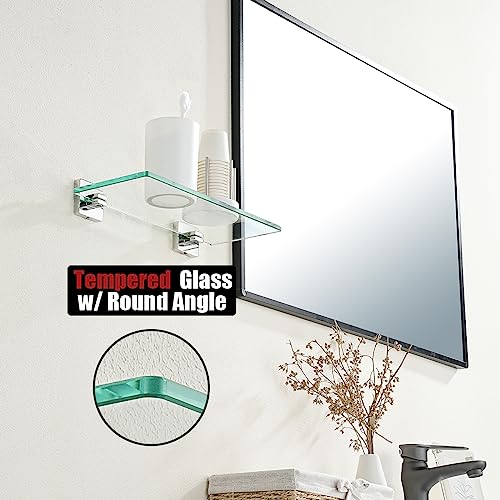 JQK Bathroom Glass Shelf Chrome, Tempered Glass Shower Storage 12 by 5 inches, 304 Stainless Steel Polished Chrome Wall Mount, TGS201L12-CH - color: Polished Chrome, size: 12 Inch