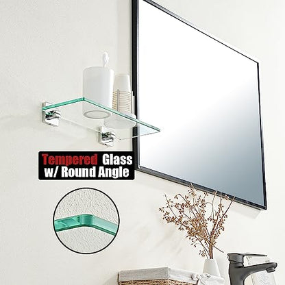 JQK Bathroom Glass Shelf Chrome, Tempered Glass Shower Storage 12 by 5 inches, 304 Stainless Steel Polished Chrome Wall Mount, TGS201L12-CH - color: Polished Chrome, size: 12 Inch