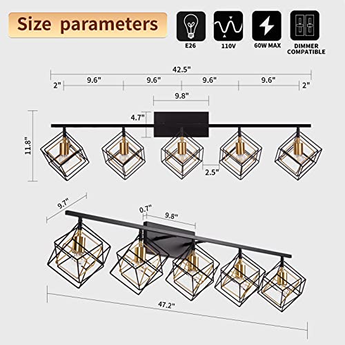 Bathroom Vanity Light with 5 Bulbs Bathroom Light Fixtures Over Mirror with Rotatable 5 Cube Shades Modern Wall Mounted Matte Black - color: Matte Black With Pineapple Gold, size: 5-Lights ( 47.2" Width )