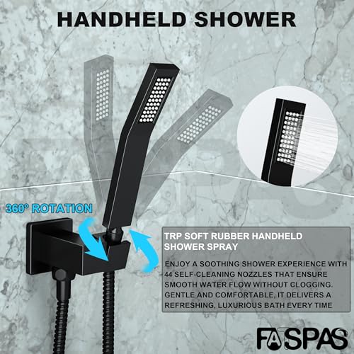 Matte Black Shower System with 10-Inch Rain Showerhead and Handheld | Innovative air-injection technology for low pressure, high-flow rate up to 3.22 GPM ensuring powerful consistent stream - color: Matte Black, style: 10"-Without Tub Spout