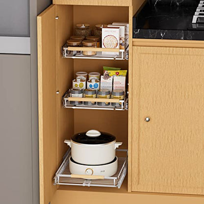 SANNO Pull Out Cabinet Organizer, Heavy Duty Steel Metal cabinet drawers slide out, Expandable Slide Out Shelves Requires At Least 23.1 to 39.9" W Cabinet Opening - color: Chrome-2pack, size: XL 23.1~39.9" W x 22.5" D