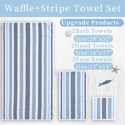 VOOVA & MOVAS Waffle 3PC Towel Set, Cotton, Blue Gray White | Large Bath 30x56 In, Hand 16x27 In, Wash Cloths 13x13 In, Quick Dry, Thick, 540GSM, With Hanging Loops - color: Blue-gray and White, size: 3 PC Bathroom Towel Set