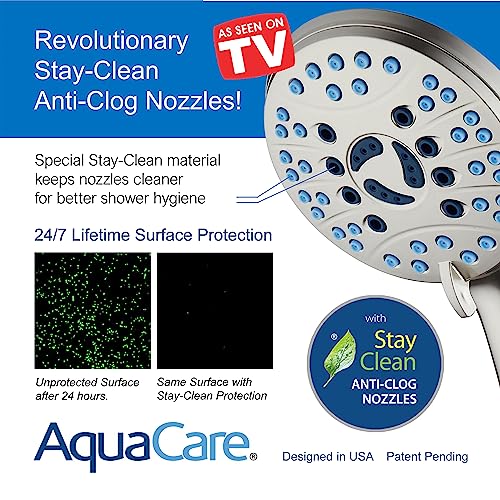 AquaCare 8-mode High Pressure Handheld Shower Head with 2-mode Power Wash | Stay Clean Nozzles, Dual Power Wash for Tub, Tile & Pets, Long 6 ft. Stainless Steel Hose, Wall & Overhead Brackets / Nickel - color: Satin Nickel, style: 2.5 Gallon Per Minute