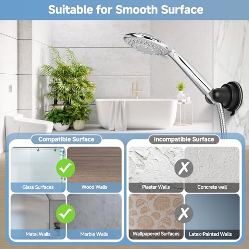 Shower Head Holder Suction, Black Removable Adjustable No-Drill | Strong Suction Hold, 360° Adjustable Angle, Removable No-Drill Mount for Smooth Tile, Glass and Mirror Surfaces - style: Matte Black