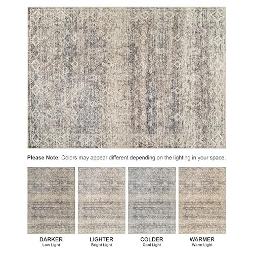 Bloom Rugs Caria Washable Non-Slip 7 ft Runner - Beige Brown/Teal Traditional Runner for Entryway, Hallway, Bathroom, and Kitchen - Exact Size: 2'6" x 7' - color: Beige Brown / Teal, size: 2'6" x 7' (Runner)
