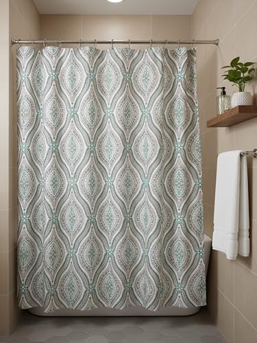 Serafina Home Hotel Quality Fabric Bathroom Shower Curtain: Modern Damask Paisley - Beige, Green and Taupe (72 x 70 inches) - color: Paisley