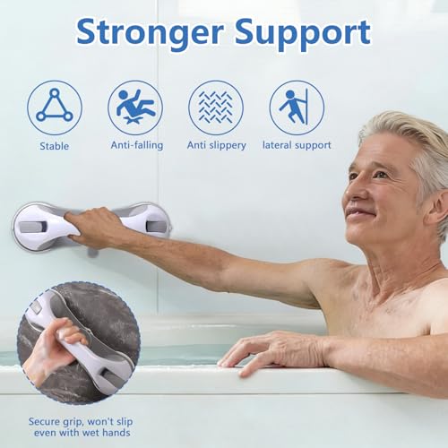 2-Pack Grab Bars for Shower :3 Strong Suction Cups, No-Drill Removable Safety Handrails for Seniors, Elderly and Disabled – Waterproof Bathroom Shower Handle for Toilet, Tub and Shower