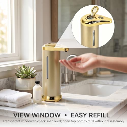250ml Electric Soap Dispenser Touchless, Countertop Automatic Touchless Hand Soap Dispenser for Home Bathroom Kitchen School Hotel (Gold) - color: Gold