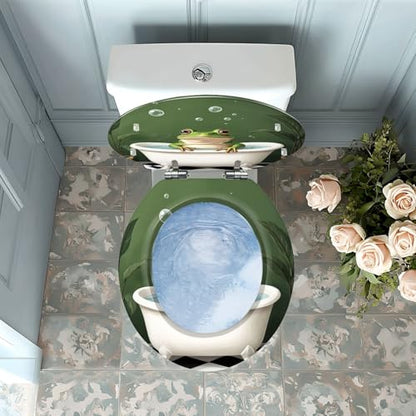 Round Resin Toilet Seat, Quietly Close Quick Release Hinges Cover | Toilet Lid Cover Easy to Clean and Install, Funny Cute Frog Cool Animal Green Plant Leaves Tropical Heavy Duty Toilet Seat - color: pattern5, size: O-shape