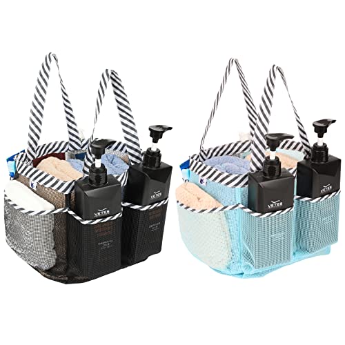 2 Pack Haundry Mesh Shower Caddy Tote Bag Hanging Portable Toiletry Bag College Dorm Essentials Quick Dry Bath Organizer for College Dorms, Gym, Camp for Bathroom Accessories(Black+Sky Blue) - color: Black + Sky Blue