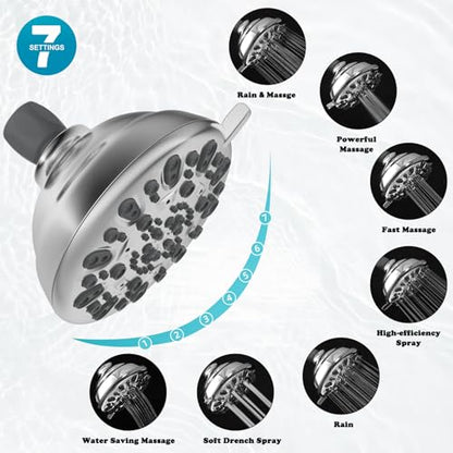 All Metal Shower Head, 10" High Pressure Dual Rainfall/Handheld Shower Head Combo with 16" Adjustable Shower Extension Arm, 7 Spray Modes Fixed Showerhead, 3-Way Diverter Valve, Chrome - color: Chrome, style: Square