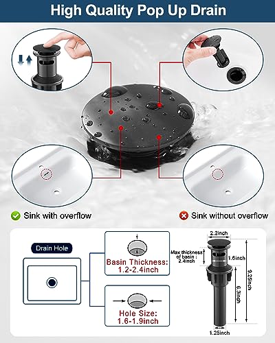 Waterfall Faucet, Brass Black Bathroom Sink Faucet 1 Hole or 3 Holes (4 Inch) with Single Handle, Pop-Up Drain, Lead-Free cUPC Supply Hoses & Deck Plate for Vanity Lavatory RV - color: Matte Black