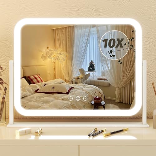 FENNIO Vanity Mirror with Lights 17''x13'' Makeup Mirror with Lights,Vanity Mirror Touch Screen with 3-Color Lighting,Dimmable,for Vanity Desk Tabletop White - color: White, size: 17"L x 13"W