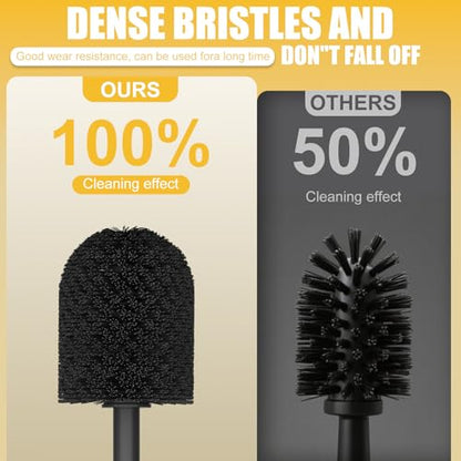 Toilet Brush and Holder, Toilet Cleaner Bowl Set with Two Brush with Extra Long Handle, Durable Bristles Toilet Scrubber and Covered Holder, Drip-Proof Stainless Steel Matte Black - color: Matte Black