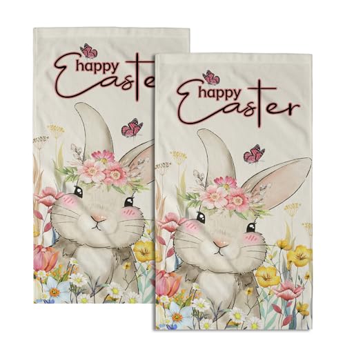 Giwawa Happy Easter Hand Bath Towel Set of 2 Rabbit Floral Fingertip Towels Spring Holiday Decorative Washcloths for Guest Hotel Spa Gym Sport - color: Easter Bunny Flower