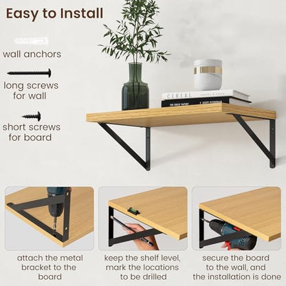Deep Floating Shelves - 20 Inch Floating Shelves Set of 2-12 Inch Deep Oak Wall Shelves for Living Room Bathroom Kitchen - color: Oak, size: 20W x 12D