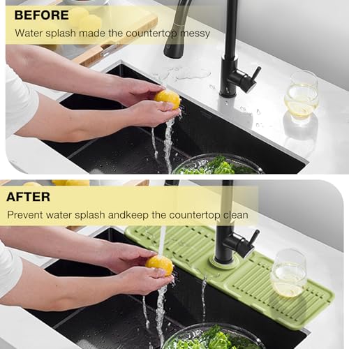 Faucet Mat for Kitchen Sink – Adjustable Silicone Sink Splash Guard with Fast Drying Properties , Perfect for Bathroom, Laundry & Bar, Durable Kitchen Sink Accessories Green