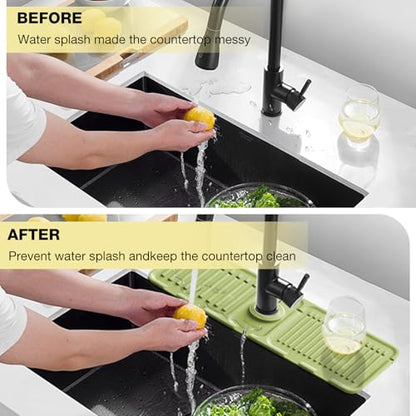 Faucet Mat for Kitchen Sink – Adjustable Silicone Sink Splash Guard with Fast Drying Properties , Perfect for Bathroom, Laundry & Bar, Durable Kitchen Sink Accessories Green
