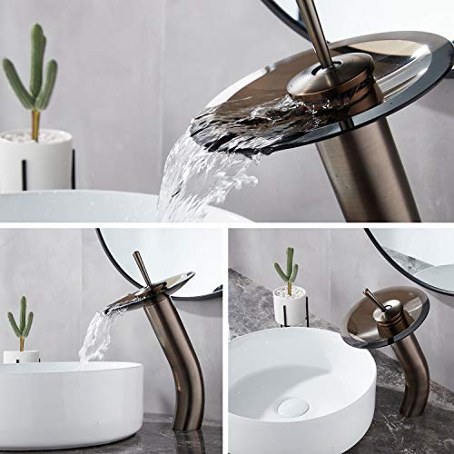 Waterfall Bathroom Faucet Glass Single Handle Solid Brass Basin Lavatory Vessel Sink Vanity Faucet, Tall, Oil Rubbed Bronze … - color: Oil Rubbed Bronze