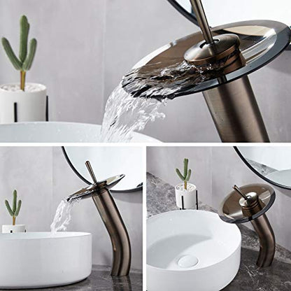 Waterfall Bathroom Faucet Glass Single Handle Solid Brass Basin Lavatory Vessel Sink Vanity Faucet, Tall, Oil Rubbed Bronze … - color: Oil Rubbed Bronze