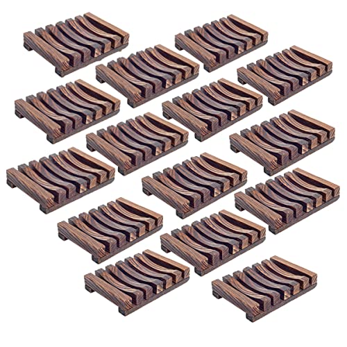 15 Pieces Wooden Soap Dish, Bathroom Wooden Soap Case, Hand Craft Bathtub Shower Dish Accessories - color: Brown-15 Pcs