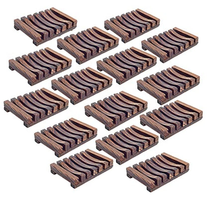 15 Pieces Wooden Soap Dish, Bathroom Wooden Soap Case, Hand Craft Bathtub Shower Dish Accessories - color: Brown-15 Pcs