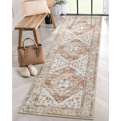Lahome Boho Washable Rug Runner 2x7 Non-Slip Runners Rugs for Hallways Non-Shedding Runners for Kitchen, Oriental Vintage Print Indoor Carpet Runner for Entrance Bathroom Laundry Room Adelyn - color: Taupe, size: 2' x 7' (Runner)