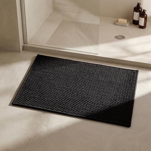 Triohero Bathroom Rugs Non Slip Washable, Super Absorbent Thin Bath Mat Small Quick Dry Low Pile Bathroom Rug, Black 16"x24" - color: Black, size: 16"x24"