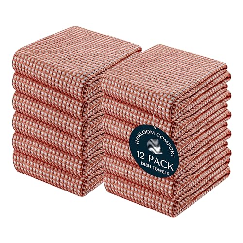 12 Pack Dual Tone Reversible Waffle Weave Kitchen Towels, 16x26 Inch, 100% Cotton, Absorbent, Quick Dry Dishcloth Set, Soft and Durable, Rust - color: Rust, size: 16 x 26 - Pack of 12