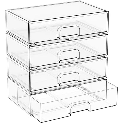 12.2''W Clear Stackable Storage Drawers,4 Pack Acrylic Drawers,Bathroom Organizer Bin and Plastic Makeup Organizer,Clear Stacking Brightroom Storage Boxes for Vanity,Cabinet,Pantry Organization - style: 4 PACK 12.2'' Width