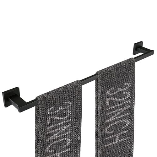 LANC Black 32-Inch Long Towel Bar for Bathroom Wall Mounted, Matte Black Bathroom Towel Rack, SUS304 Stainless Steel Towel Rod for Home Decor Square Towel Holder Towel Hanger, A9010MB-L8 - color: Matte Black, size: 32"
