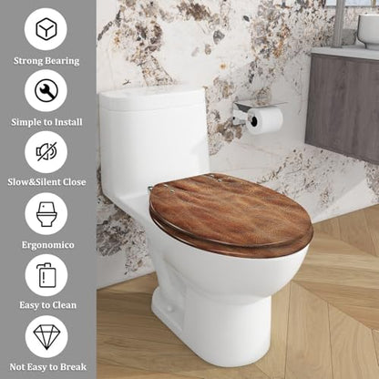 Elongated Resin Toilet Seat, Quietly Close Quick Release Hinges Cover | Toilet Lid Cover Easy to Clean and Install, Brown Veal Leather Crumpled Mottled Grunge Texture Heavy Duty Toilet Seat - color: pattern7, size: V-shape