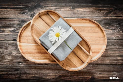 Acacia Wooden Serving Trays Set of 2 - Rectangular Oval Shaped Wood Plates for Charcuterie Cheese Bread Fruit Vegetable Dip Sushi - Rustic Serving Platter Shallow Dishes -14x7 & 11x5.5 In.