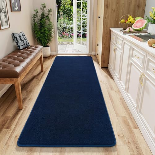 AROGAN Shag Runner Rug for Hallways, 2x6 Feet Washable Rugs, Navy Blue | Soft Washable Memory Foam Carpet for Bedroom, Non Slip Backing Runners Rug for Hallways, Kitchen, Bathroom, Entryway Home - color: Navy Blue, size: 2' x 6' (Runner)