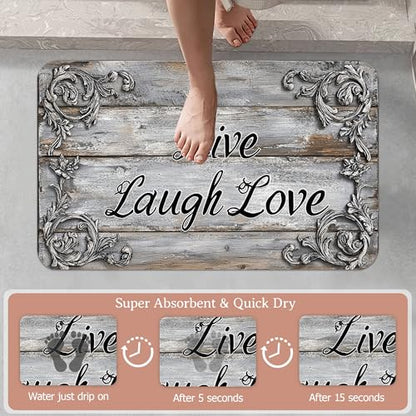 Live Laugh Love Bathroom Rugs,Bath Mats for Bathroom,Weathered Wooden Low Pile Absorbent Bath Mat,Rubber Backing Non Slip Washable Thin Quick Dry Door Mat 17x29.5 Inch - color: Live Laugh Love,weathered Wooden