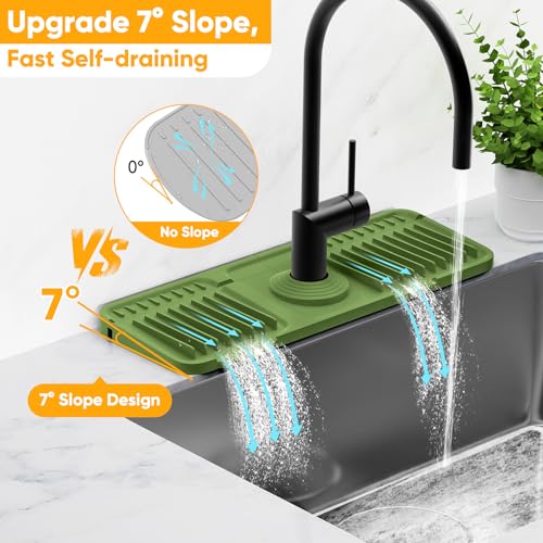 14.6 inch Faucet Mat for Kitchen Sink Splash Guard[7° Slope Fast Self-draining][Snap Lock Fit]Kitchen Sink Faucet Mat Splash Guard Kitchen Sink Area Water Splash Guard Behind Faucet Draining Mat - color: Green, size: 14.6" x 5.5"